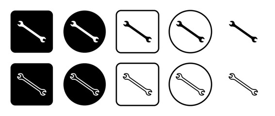 Poster - Icon set of wrench symbol. Filled, outline, black and white icons set, flat style.  Illustration on transparent background
