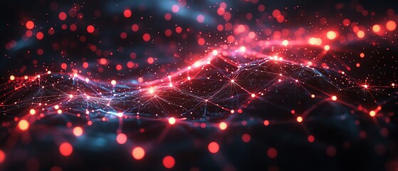 Poster - A complex digital landscape with interconnected lines and nodes