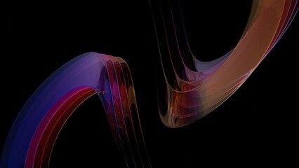 Poster - 3d rendering Abstract flowing curves with vibrant colors on dark background, Transparent glossy glass, Colorful curve glass with dispersion.