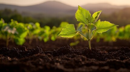 Poster - Lush grapevine foliage thriving in the rich textured soil of an idyllic vineyard landscape capturing the essence of terroir and its profound influence on the distinct flavors of wine