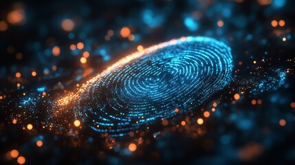 Poster - A glowing digital fingerprint in shades of blue