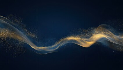 Poster - Abstract golden particles wave on dark background