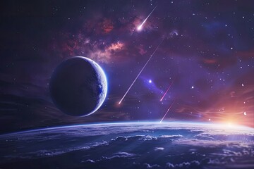 High Detail Visual of Sky in the Night with Stars Planets and Comets