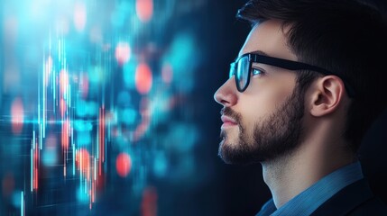 Poster - forecast financial expert analyzing data to make economic growth forecasts.