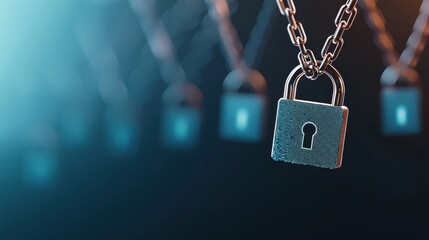 Poster - private digital security concept with encrypted data floating above a business network.