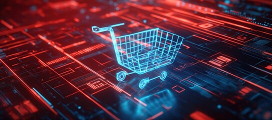 Poster - Abstract Digital Shopping Cart on Circuit Board Background