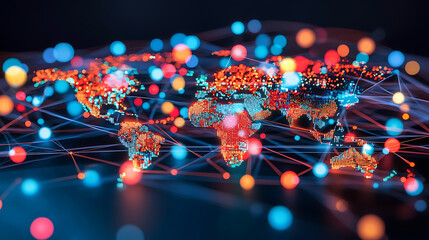 Poster - Global network visualization digital world infographic style tech environment close-up view data connectivity concept