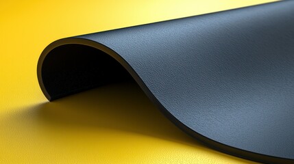 Poster - Curving black material against a yellow background. Minimalist aesthetic