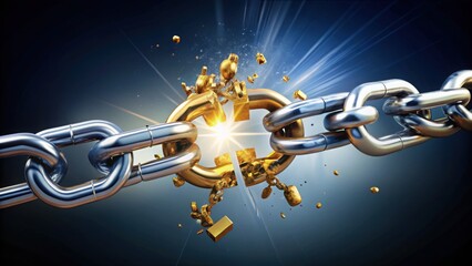 Poster - Golden Chain Links Breaking Apart with Shimmering Light Effects