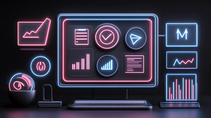 Poster - Analyzing digital data trends office infographic modern front view business insights