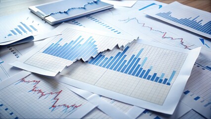 Poster - Torn Graphs Scattered on White Paper Background in Gigapixel Quality