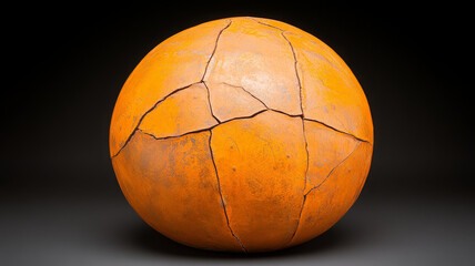 Poster - cracked orange sphere with textured surface, showcasing abstract design that evokes curiosity and intrigue