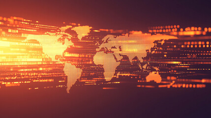 Poster - Dynamic digital world map visualization global network graphic design futuristic abstract