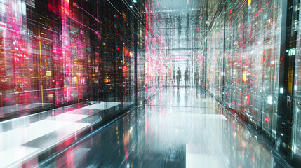 Poster - Exploring the digital realm futuristic hallway virtual environment tech concept