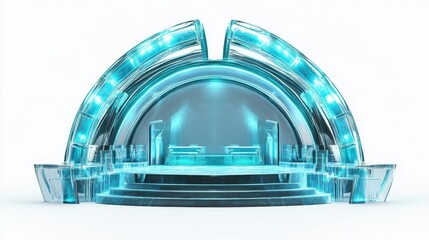 Poster - A glowing futuristic stage with a clear glassy construction