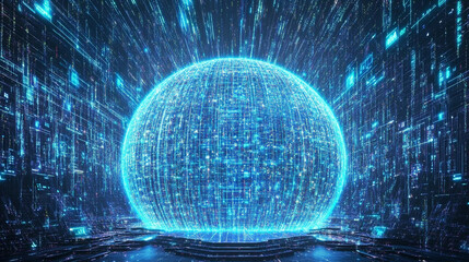 Poster - Futuristic digital sphere visualization virtual environment 3d graphic abstract concept