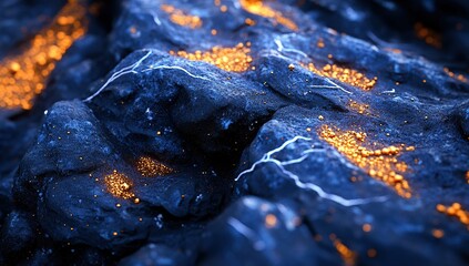 Poster - Close Up of Glowing Blue and Gold Rocks