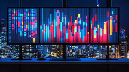 Poster - Data visualization insights modern office digital art urban nightscape wide angle technology trends