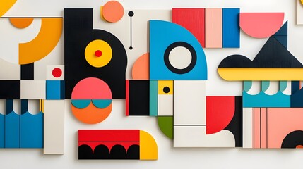 Leinwandbilder - Layered geometric shapes in bold primary colors create a clean modern abstract background with a striking visual balance and dynamic composition