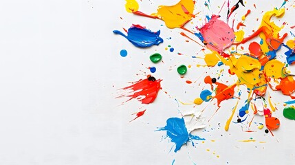 Poster - Vibrant paint splatters in a variety of bright colors form an eye catching abstract background with a dynamic energetic feel