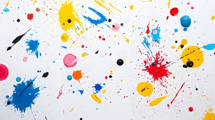 Poster - A vibrant and dynamic abstract background featuring bold splashes of multicolored paint against a crisp white canvas
