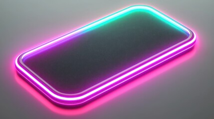 Poster - Glowing rectangle with vibrant teal and magenta light on dark surface