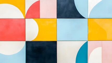 Leinwandbilder - A visually engaging composition of pastel colored geometric shapes and patterns overlapping and layered to create a sense of depth and visual interest on a soft muted background