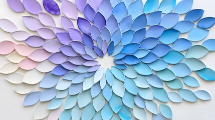 Aufkleber - A visually stunning abstract background featuring a radial pattern of overlapping petals or leaves in a harmonious blend of soft calming blue and purple watercolor tones