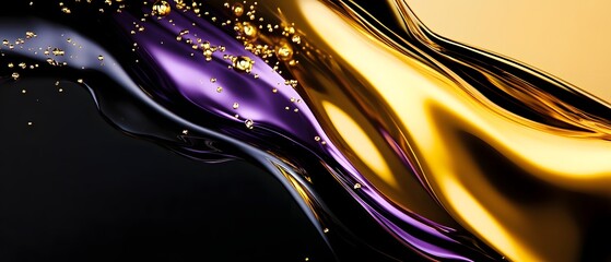 Poster - captivating abstract and surreal composition featuring a dynamic mix of gold purple and black liquid