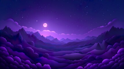 Wall Mural - purple gradient mystical moonlight sky with clouds and stars phone background wallpaper
