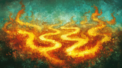 Poster - Enchanting flames dance in abstract artwork digital landscape vibrant colors artistic perspective