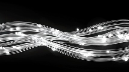 Poster - Dynamic silver fiber optic lights flowing in an elegant futuristic pattern, high-tech concept.