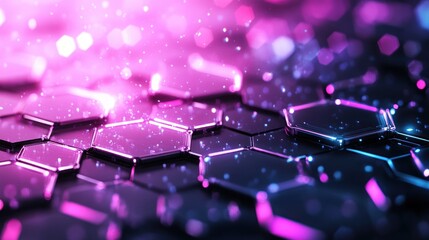 Aufkleber - Abstract Hexagon Pattern Background with Pink and Blue Neon Lights Glowing in the Dark Futuristic Technology Concept
