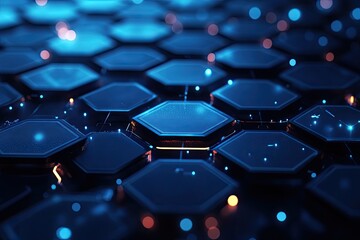 Poster - Abstract hexagonal network, glowing with intricate details