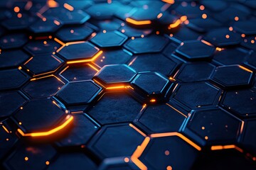 Poster - Abstract futuristic hexagonal pattern with glowing lines