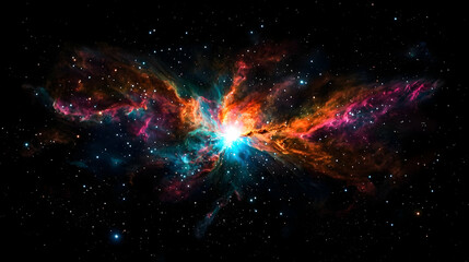 Wall Mural - Vibrant Cosmic Nebula Illuminated With Bright Central Light Against Dark Space Background