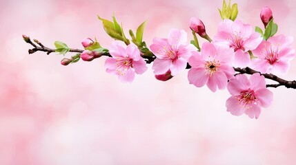Poster - Delicate Pink Cherry Blossom Branch with Soft Blurred Background