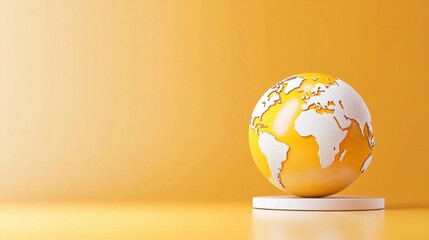 Aufkleber - Stylish Yellow Globe on White Stand Global Concept Minimalist Design World Map