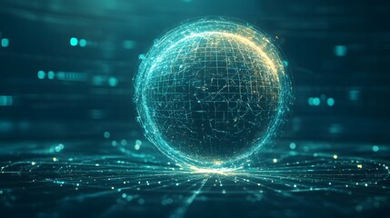 Poster - Intricate sphere depicting a network of lines and dots in a futuristic cosmic environment with fractal inspirations
