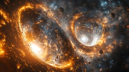 Poster - Spiraling spiral in space illustrating a futuristic cosmic scene with parallel elements and abstract wonder