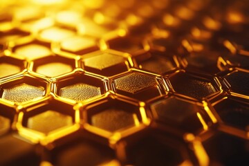 Poster - Golden honeycomb pattern, close-up view