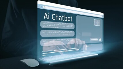 Poster - human interact with ai artificial intelligence virtual assistant chatbot in concept of ai artificial