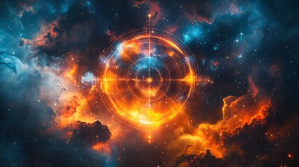 Poster - A captivating space scene featuring a bright orange circle against the vastness of the cosmos and nebula