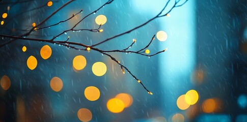 Wall Mural - abstract blurred background of the city, rain, and night lights in with a bokeh effect.
