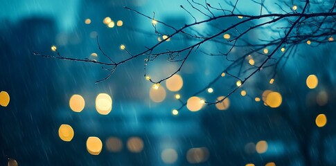 Wall Mural - abstract blurred background of the city, rain, and night lights in with a bokeh effect.