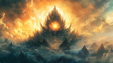 Poster - Majestic orange and yellow fire in the sky illuminating the surrounding atmosphere with vibrant warmth and energy