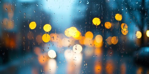 Wall Mural - abstract blurred background of the city, rain, and night lights in with a bokeh effect.