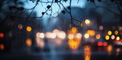 Wall Mural - abstract blurred background of the city, rain, and night lights in with a bokeh effect.