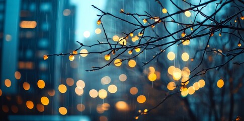 Wall Mural - abstract blurred background of the city, rain, and night lights in with a bokeh effect.