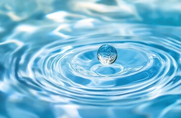 Poster - Water Drop Ripples on Blue Surface